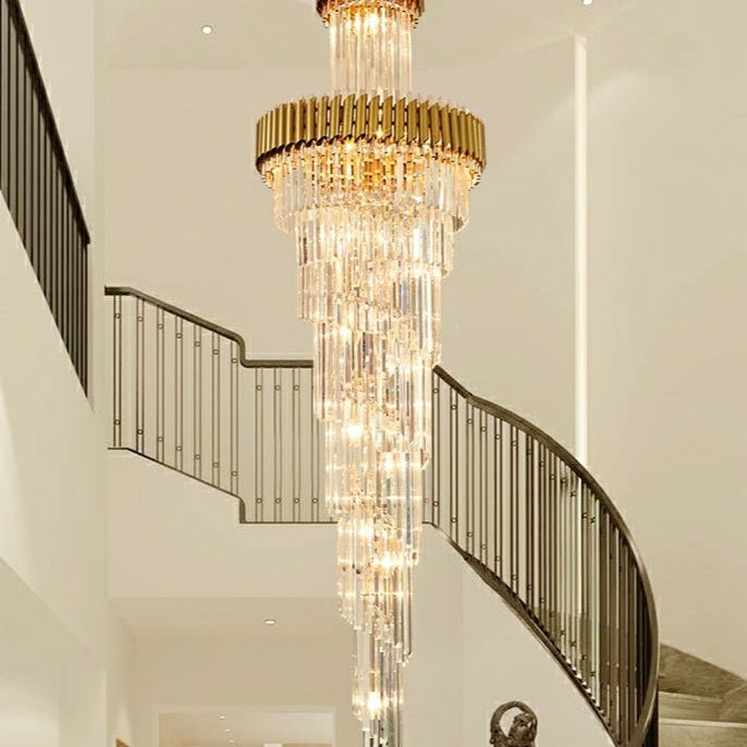 Classic Large Multi - layered Spiral Crystal Chandelier for Foyer/ Staircase - D31.5"*H98.4"/29 Lights/35 kgGoldWarm LightBlushlighting