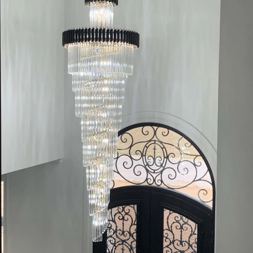 Classic Large Multi - layered Spiral Crystal Chandelier for Foyer/ Staircase - D39.4"*H118"/35 Lights/117.3 kgBlackWarm LightBlushlighting