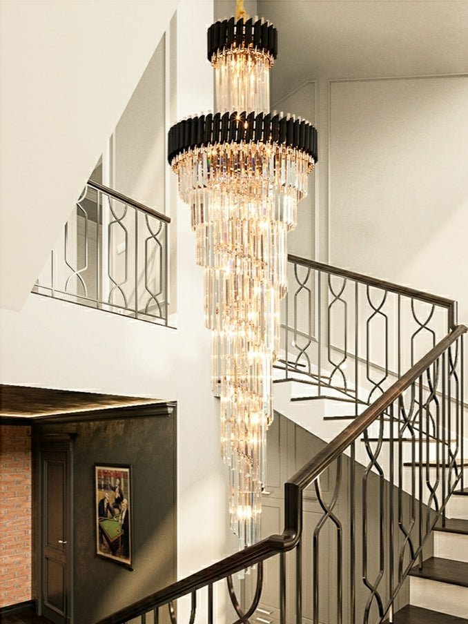 Classic Large Multi - layered Spiral Crystal Chandelier for Foyer/ Staircase - D31.5"*H98.4"/29 Lights/35 kgBlackWarm LightBlushlighting