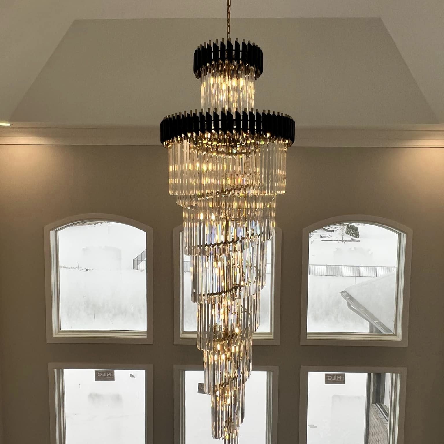 Classic Large Multi - layered Spiral Crystal Chandelier for Foyer/ Staircase - D39.4"*H118"/35 Lights/117.3 kgBlackWarm LightBlushlighting