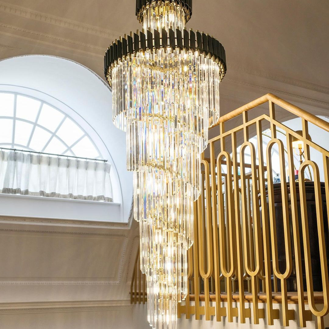Classic Large Multi - layered Spiral Crystal Chandelier for Foyer/ Staircase - D31.5"*H118"/35 Lights/39 kgBlackWarm LightBlushlighting