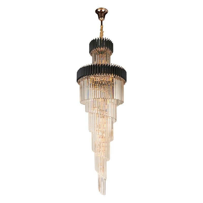 Classic Large Multi - layered Spiral Crystal Chandelier for Foyer/ Staircase - D47.2 "*H196"/58 Lights/172.6 kgBlackWarm LightBlushlighting