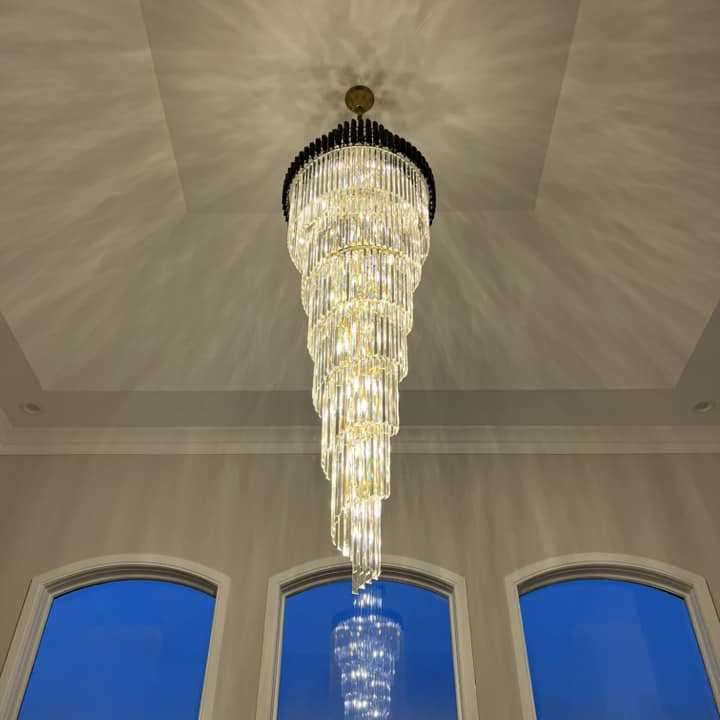 Classic Large Multi - layered Spiral Crystal Chandelier for Foyer/ Staircase - D39.4"*H118"/35 Lights/117.3 kgBlackWarm LightBlushlighting