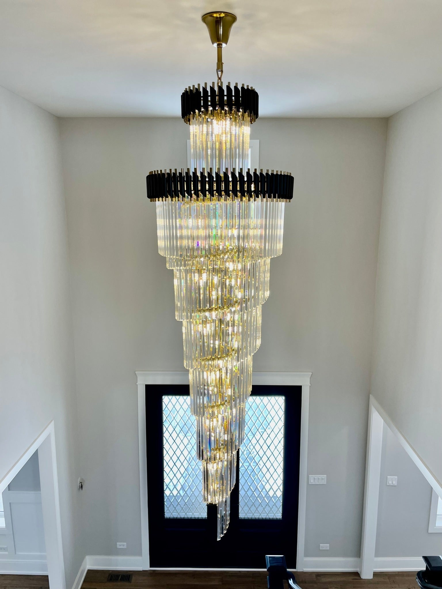 Classic Large Multi - layered Spiral Crystal Chandelier for Foyer/ Staircase - D39.4"*H118"/35 Lights/117.3 kgBlackWarm LightBlushlighting