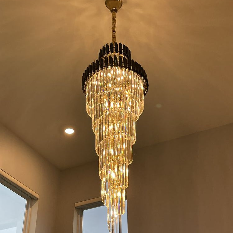 Classic Large Multi - layered Spiral Crystal Chandelier for Foyer/ Staircase - D47.2 "*H196"/58 Lights/172.6 kgBlackWarm LightBlushlighting