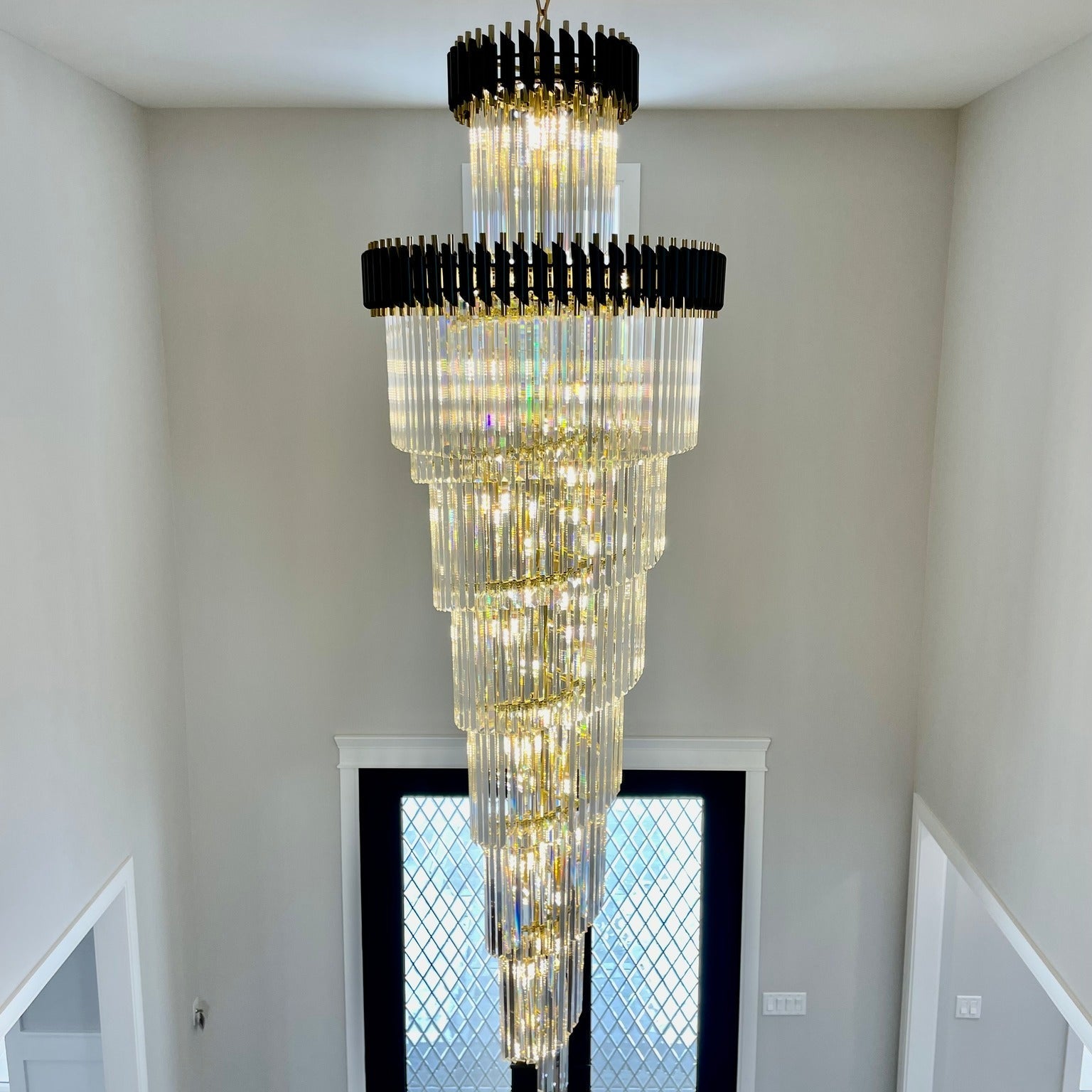 Classic Large Multi-layered Spiral Crystal Chandelier for Foyer/ Staircase-Chandeliers-Merlin Lamps-D17.7"*H59.1"/12 Lights/16 kg-Black-Warm Light-Blushlighting