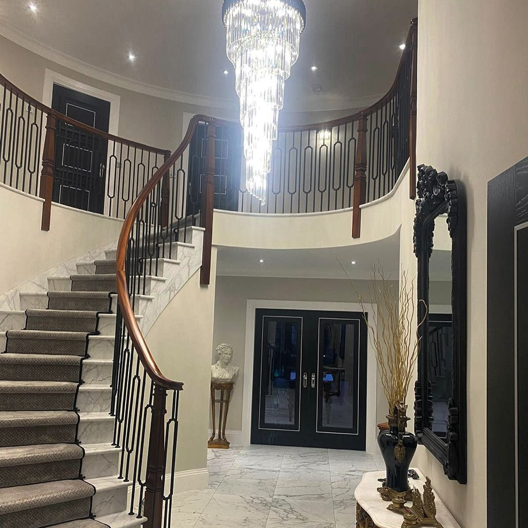 Classic Large Multi-layered Spiral Crystal Chandelier for Foyer/ Staircase-Chandeliers-Merlin Lamps-D17.7"*H59.1"/12 Lights/16 kg-Black-Warm Light-Blushlighting