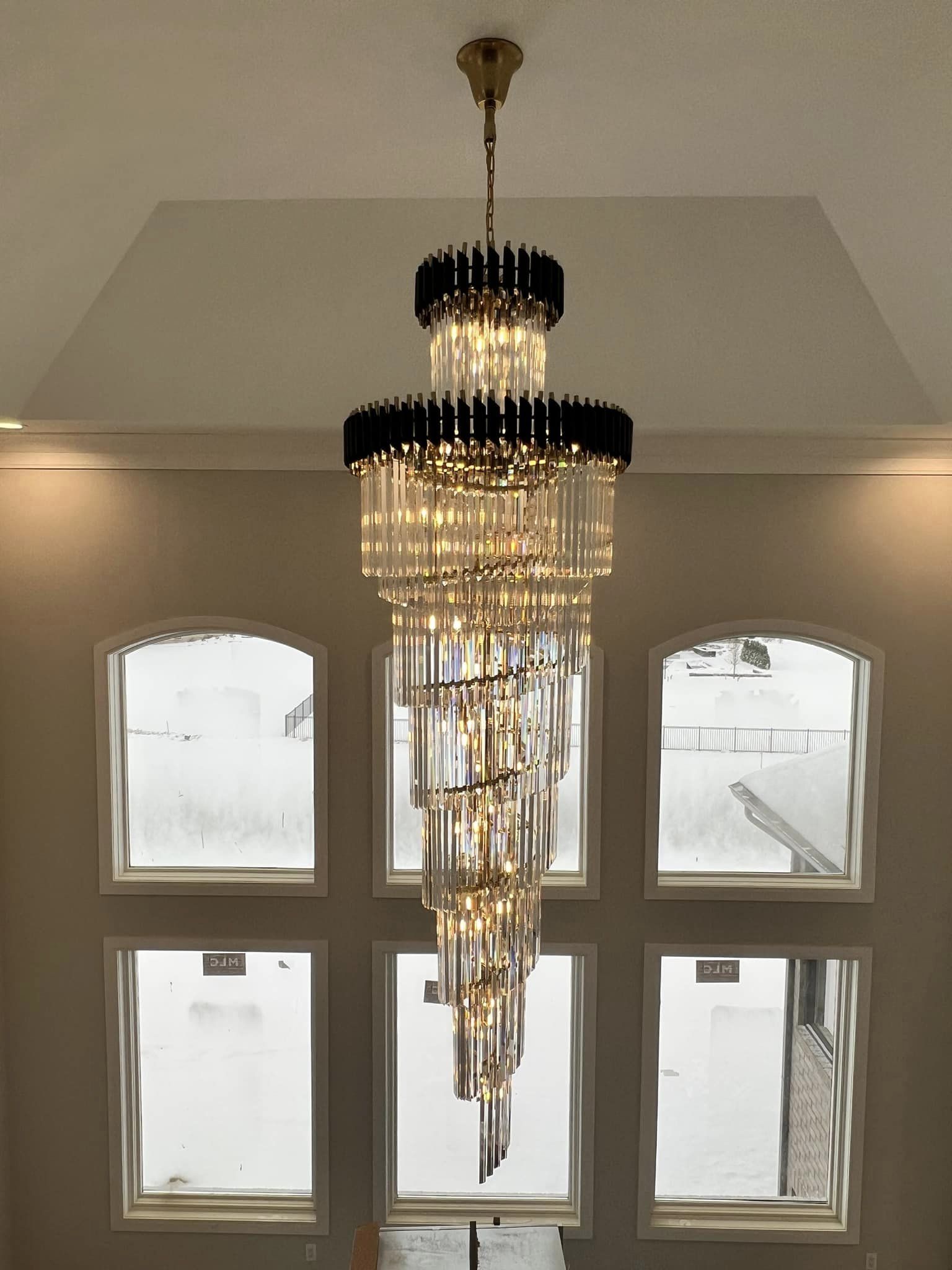 Classic Large Multi-layered Spiral Crystal Chandelier for Foyer/ Staircase-Chandeliers-Merlin Lamps-D17.7"*H59.1"/12 Lights/16 kg-Black-Warm Light-Blushlighting