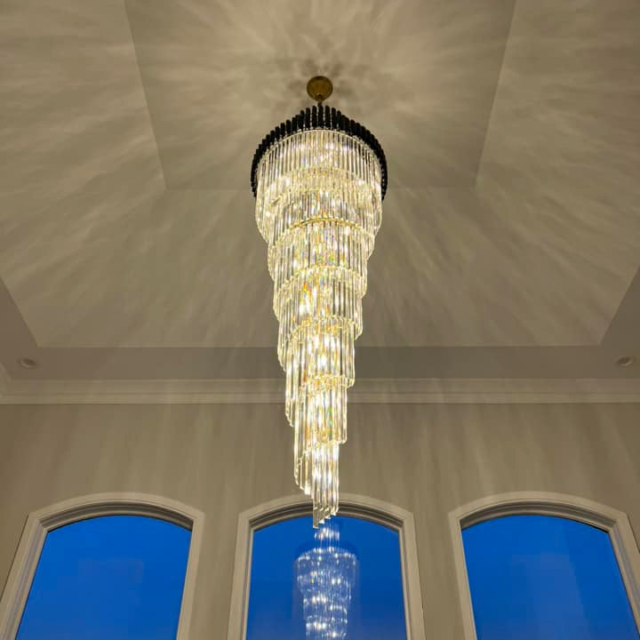 Classic Large Multi-layered Spiral Crystal Chandelier for Foyer/ Staircase-Chandeliers-Merlin Lamps-D17.7"*H59.1"/12 Lights/16 kg-Black-Warm Light-Blushlighting