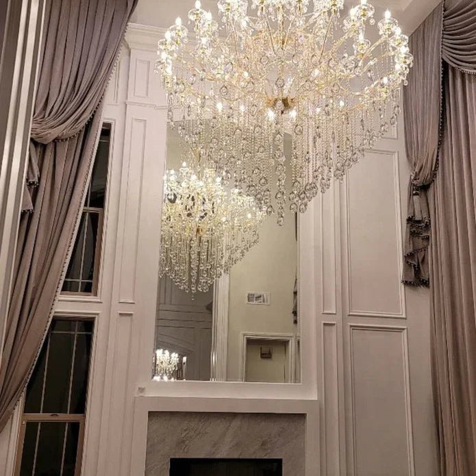 Classic Modern Multi-layers Crystal Chandelier for Staircase/Foyer/Villa - D39.4"*H59.1"Warm LightBrassBlushlighting