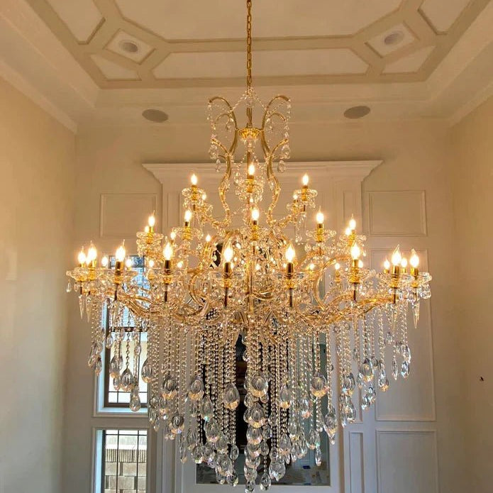 Classic Modern Multi-layers Crystal Chandelier for Staircase/Foyer/Villa - D39.4"*H59.1"Warm LightBrassBlushlighting