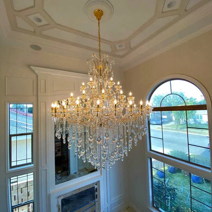 Classic Modern Multi-layers Crystal Chandelier for Staircase/Foyer/Villa - D39.4"*H59.1"Warm LightBrassBlushlighting