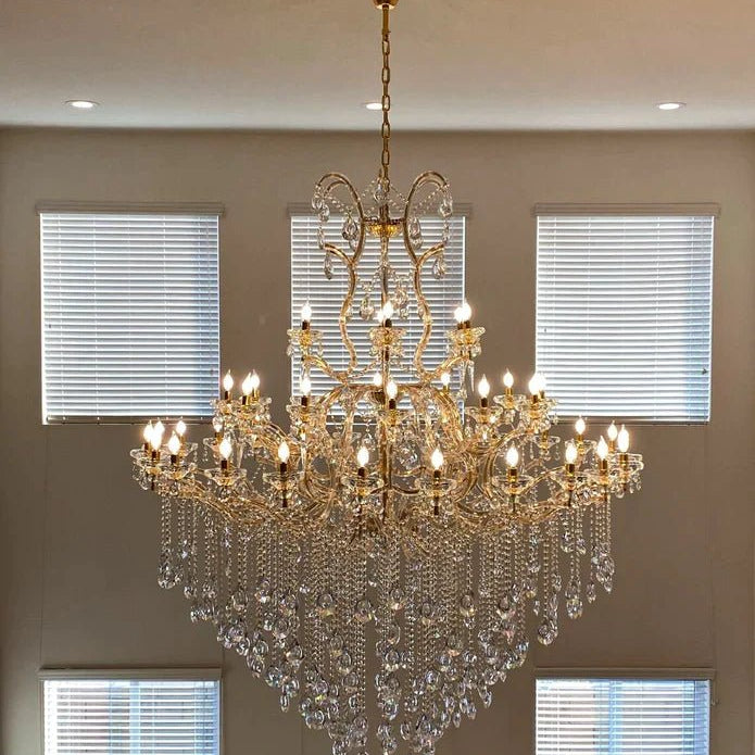 Classic Modern Multi-layers Crystal Chandelier for Staircase/Foyer/Villa - D39.4"*H59.1"Warm LightBrassBlushlighting