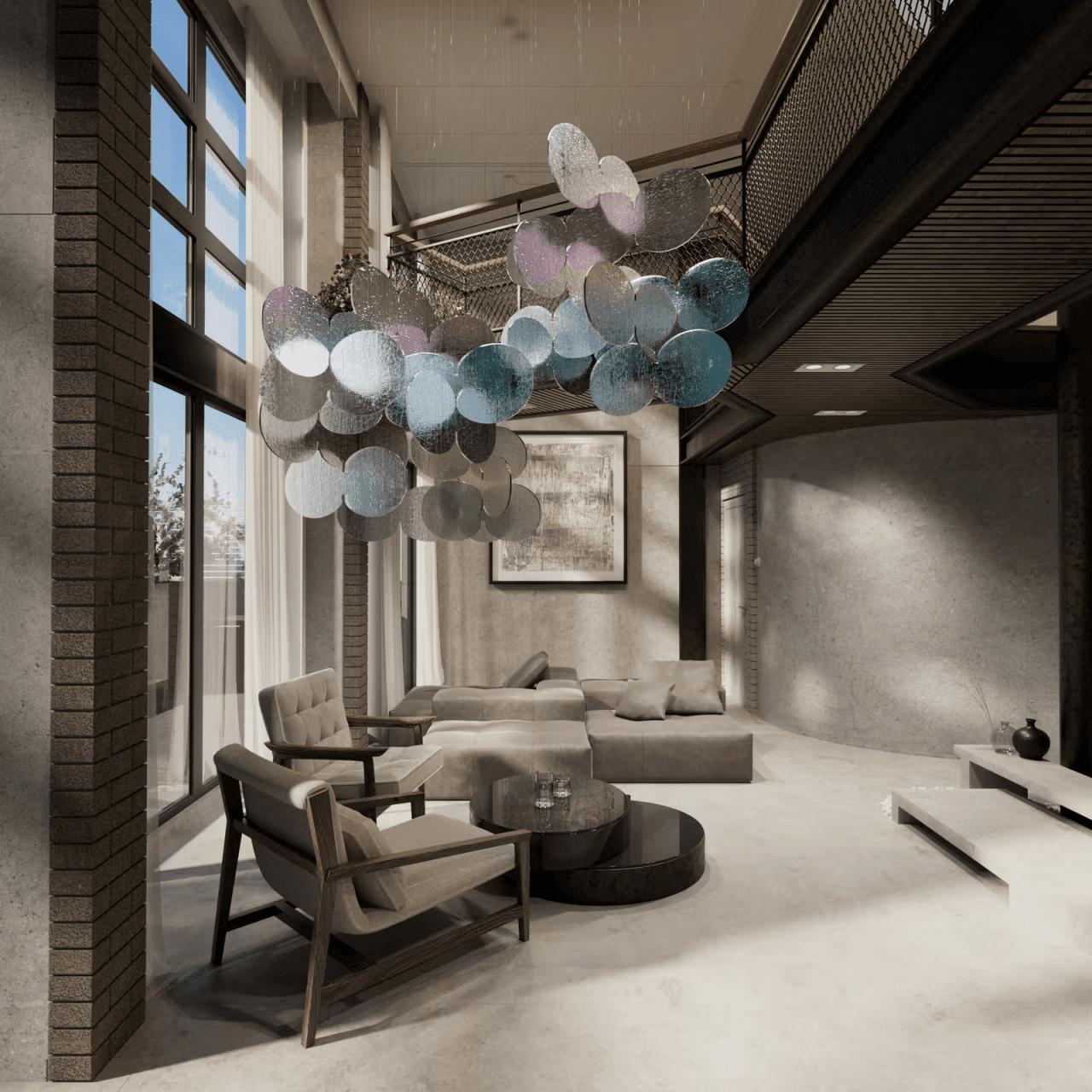 Clouds Iridescent Disc Chandelier - ∅ 47.2″ x H 78.7″No Ceiling PlateBlushlighting