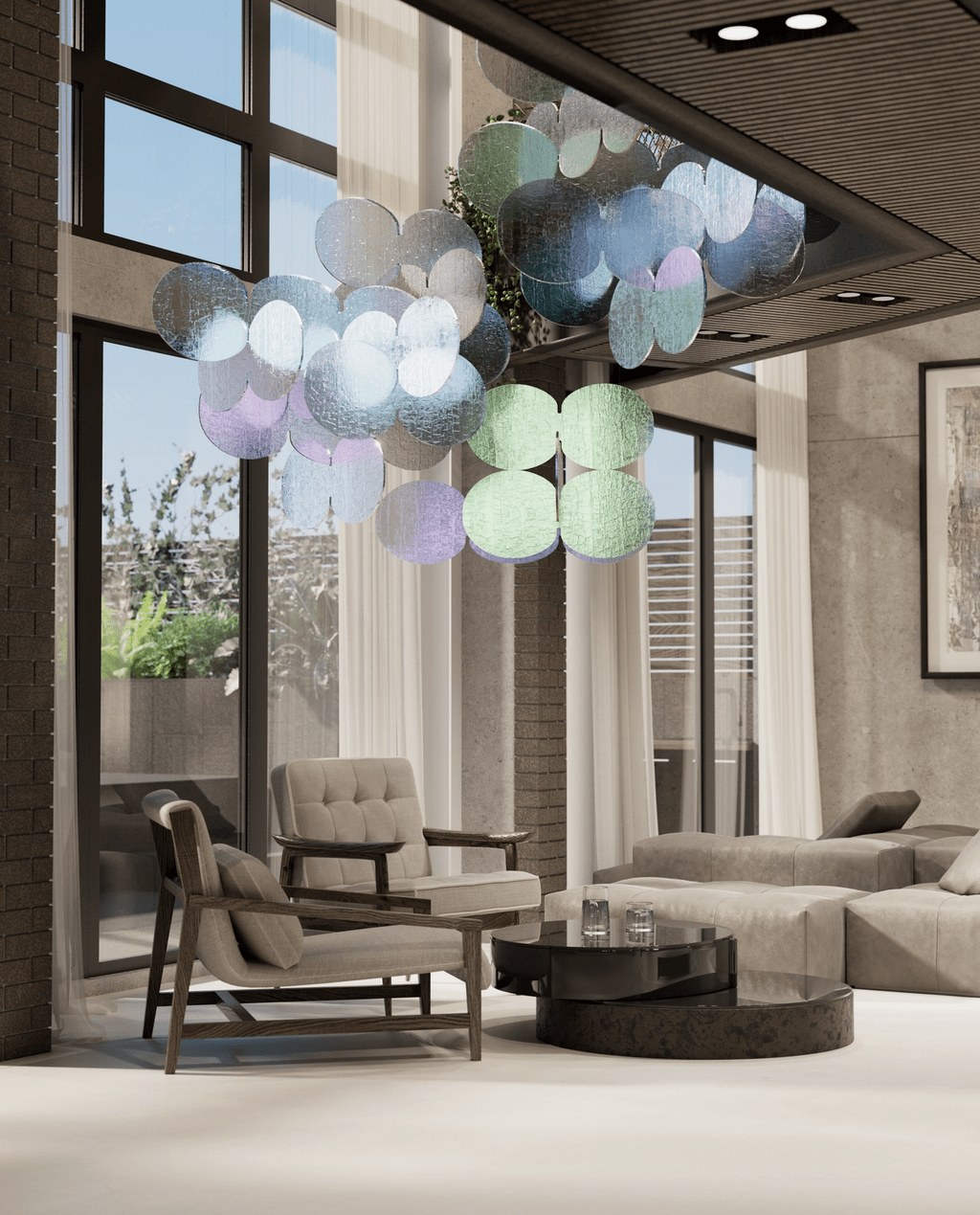 Clouds Iridescent Disc Chandelier - ∅ 47.2″ x H 78.7″No Ceiling PlateBlushlighting