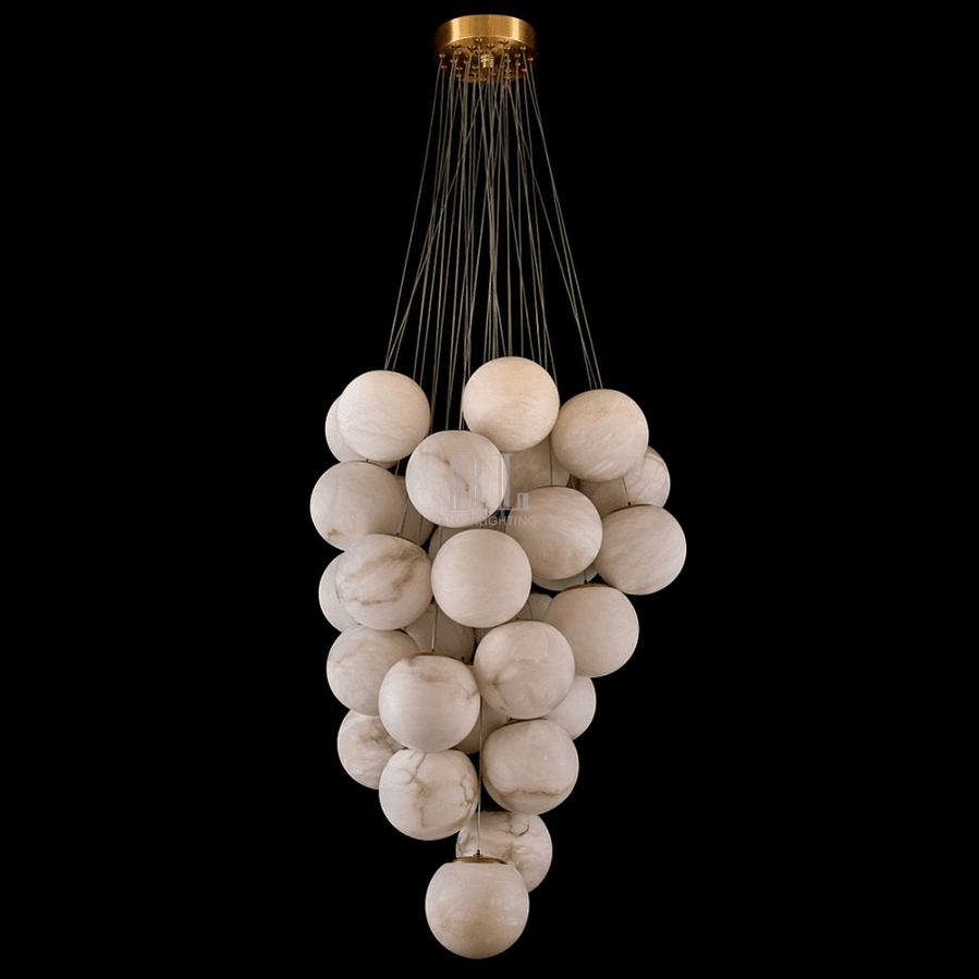 Cluster Alabaster Globe Chandelier-Chandelier-Blushlighting-∅ 39.4″ x H 118.1″-Gold & White-Blushlighting