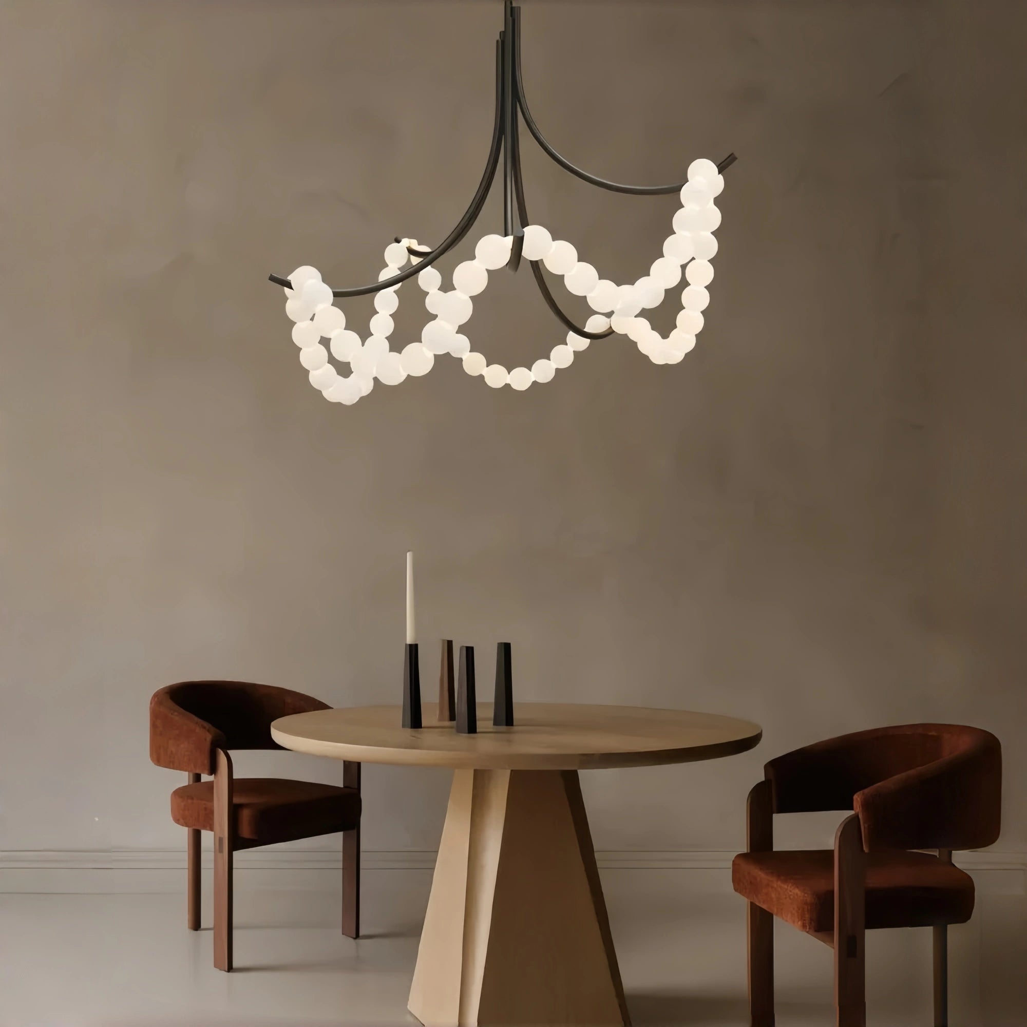 Cluster String Pearl Alabaster Chandelier in Brass & Black Metal Rod - D117*H92CM/D46"*H36"Warm Light (3000K)BlackBlushlighting