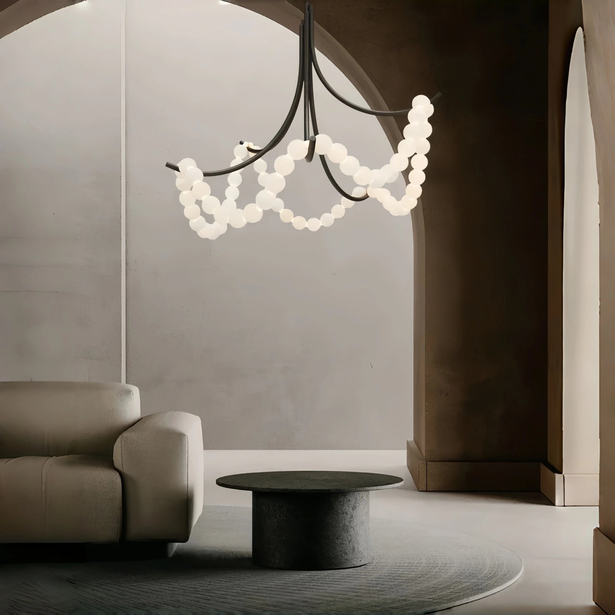 Cluster String Pearl Alabaster Chandelier in Brass & Black Metal Rod - D117*H92CM/D46"*H36"Neutral Light (4000K)BlackBlushlighting