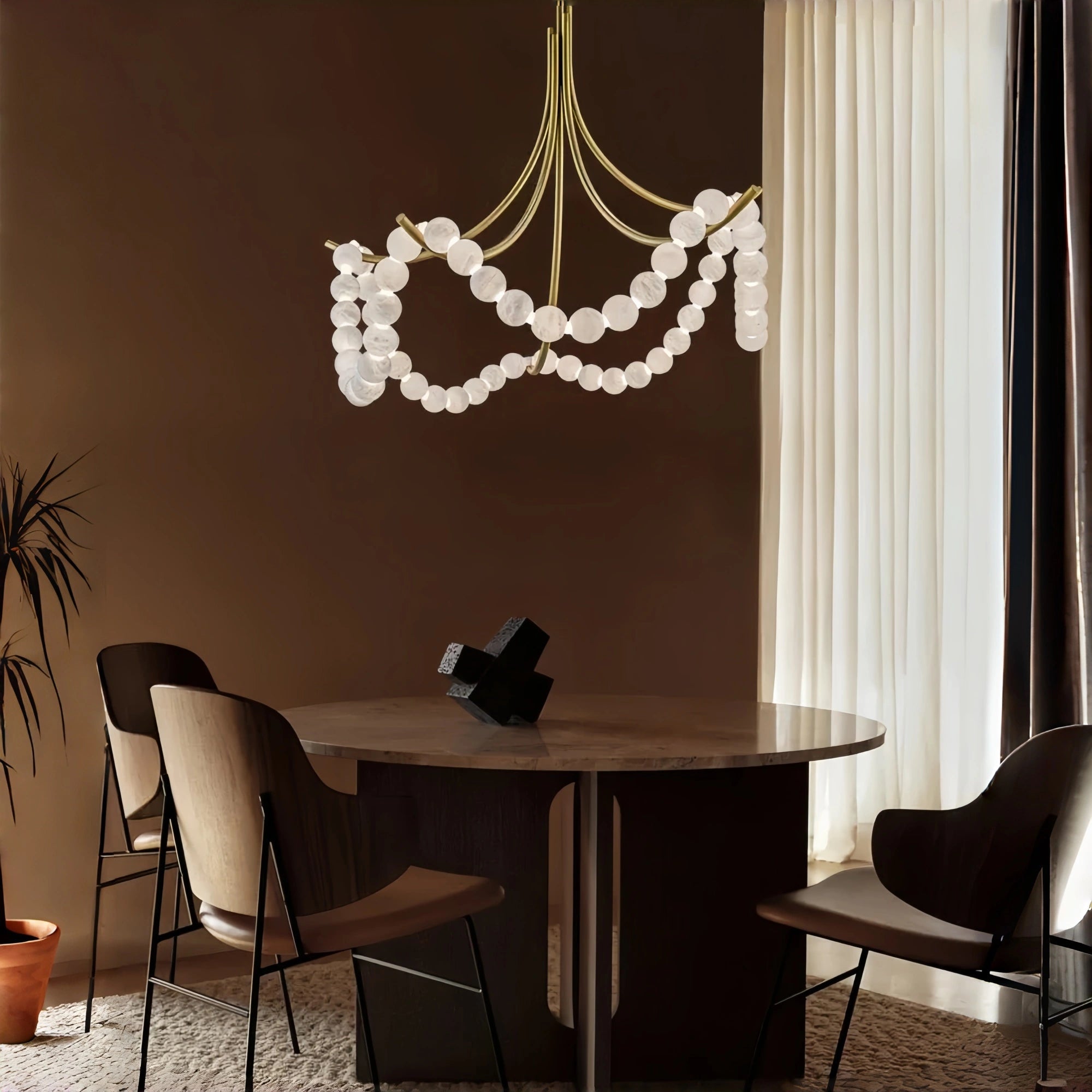 Cluster String Pearl Alabaster Chandelier in Brass & Black Metal Rod - D117*H92CM/D46"*H36"Cool Light (6000K)BlackBlushlighting