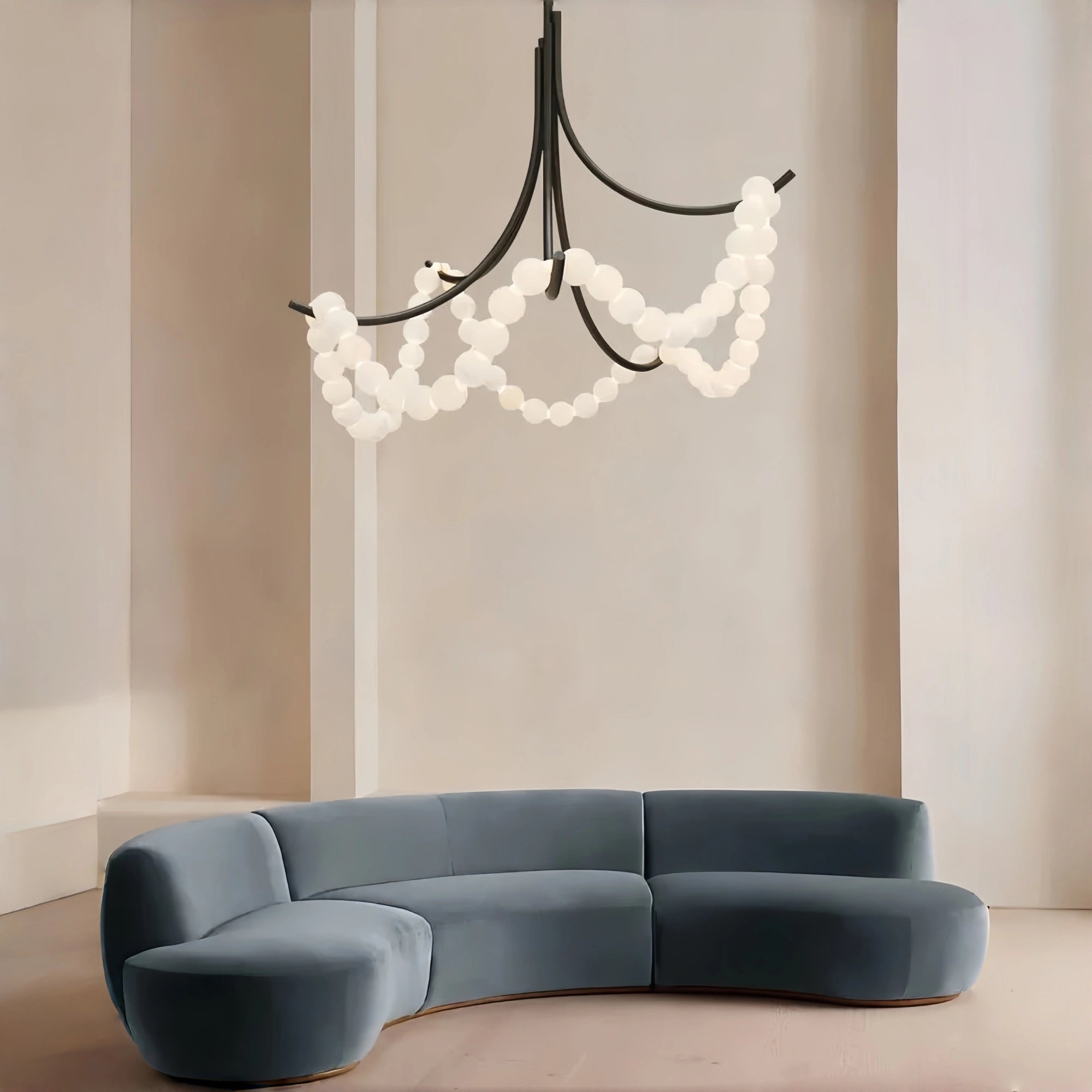 Cluster String Pearl Alabaster Chandelier in Brass & Black Metal Rod - D117*H92CM/D46"*H36"Cool Light (6000K)BlackBlushlighting