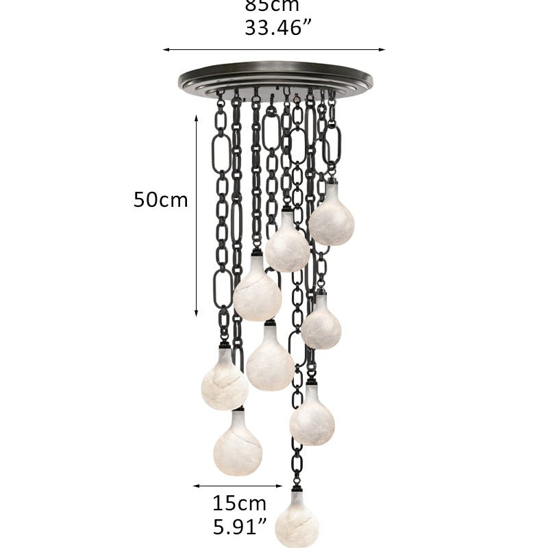 Cluster White Alabaster Globe Pendant Light with adjustable chain - 9-light-D15cm/D5.91"Black Chain + WhiteBlushlighting