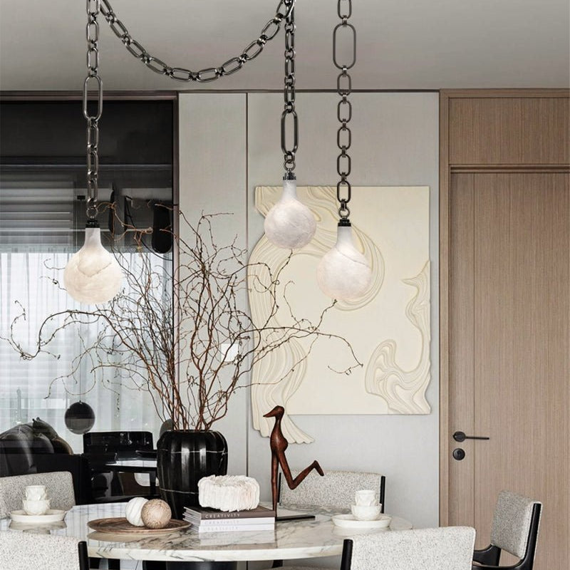Cluster White Alabaster Globe Pendant Light with adjustable chain - 1-light-D15cm/D5.91"Black Chain + WhiteBlushlighting