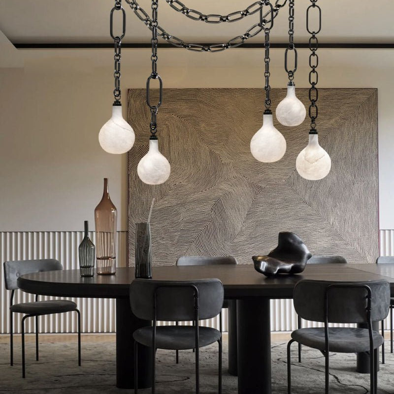 Cluster White Alabaster Globe Pendant Light with adjustable chain - 1-light-D15cm/D5.91"Black Chain + WhiteBlushlighting