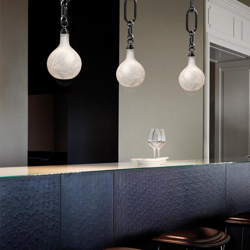 Cluster White Alabaster Globe Pendant Light with adjustable chain - 1-light-D15cm/D5.91"Black Chain + WhiteBlushlighting