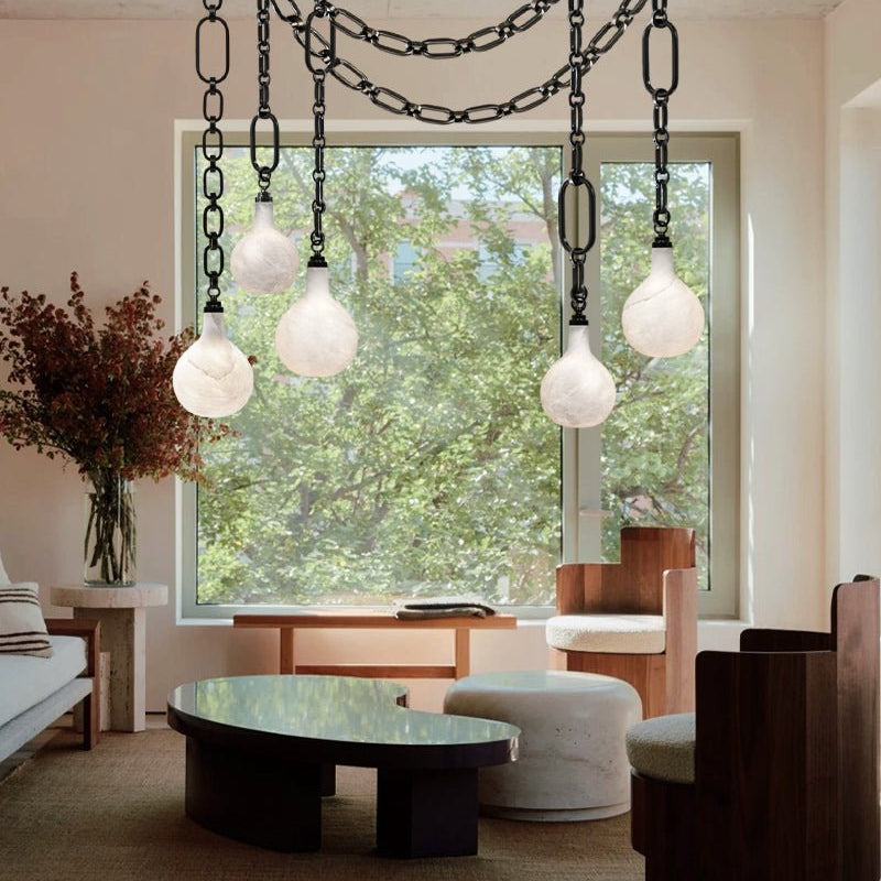 Cluster White Alabaster Globe Pendant Light with adjustable chain - 1-light-D15cm/D5.91"Black Chain + WhiteBlushlighting