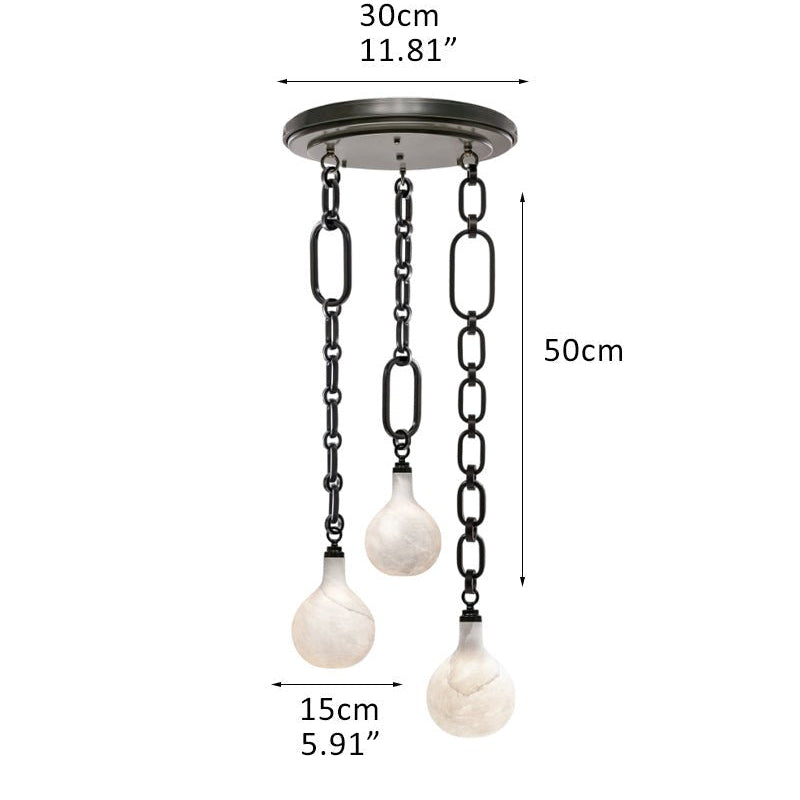 Cluster White Alabaster Globe Pendant Light with adjustable chain - 3-light-D15cm/D5.91"-ABlack Chain + WhiteBlushlighting