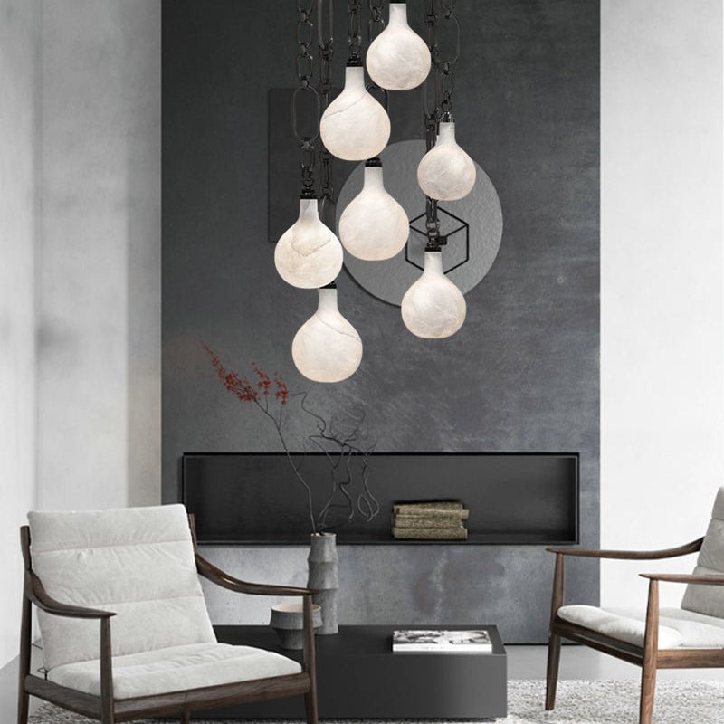 Cluster White Alabaster Globe Pendant Light with adjustable chain - 1-light-D15cm/D5.91"Black Chain + WhiteBlushlighting
