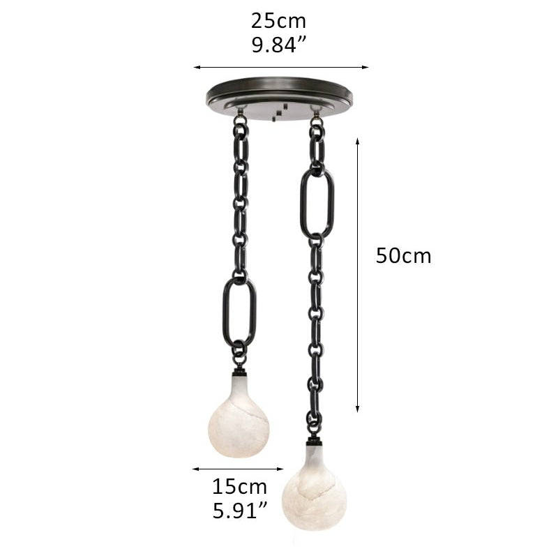Cluster White Alabaster Globe Pendant Light with adjustable chain - 2-light-D15cm/D5.91"Black Chain + WhiteBlushlighting