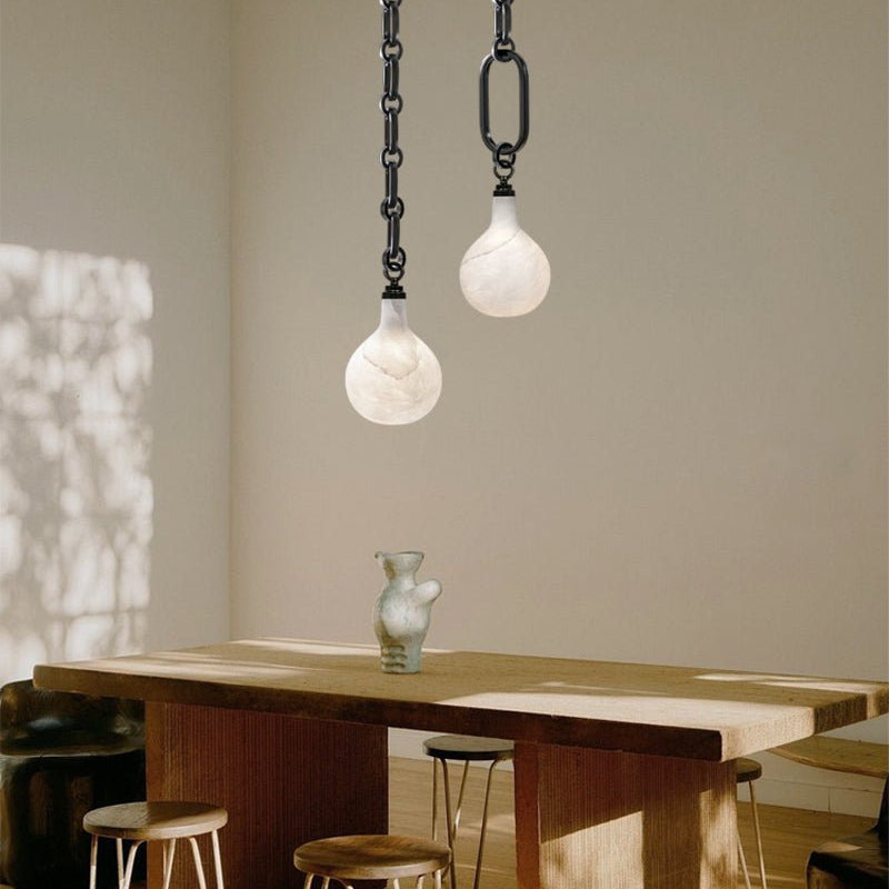 Cluster White Alabaster Globe Pendant Light with adjustable chain - 1-light-D15cm/D5.91"Black Chain + WhiteBlushlighting