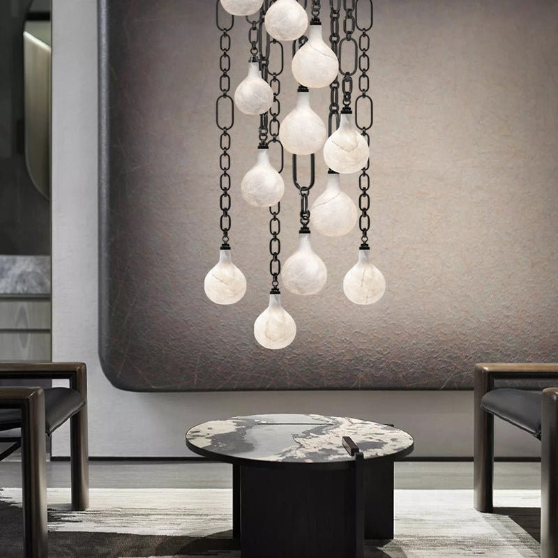 Cluster White Alabaster Globe Pendant Light with adjustable chain - 1-light-D15cm/D5.91"Black Chain + WhiteBlushlighting