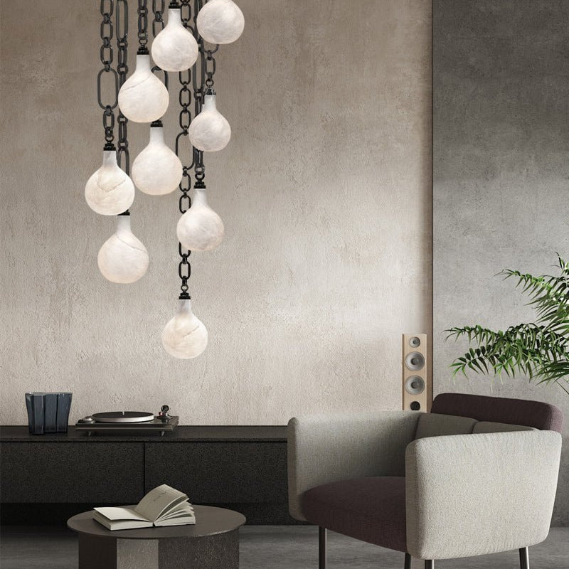 Cluster White Alabaster Globe Pendant Light with adjustable chain - 1-light-D15cm/D5.91"Black Chain + WhiteBlushlighting