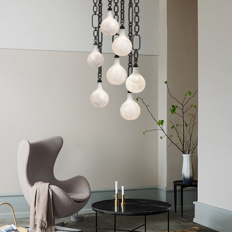Cluster White Alabaster Globe Pendant Light with adjustable chain - 1-light-D15cm/D5.91"Black Chain + WhiteBlushlighting
