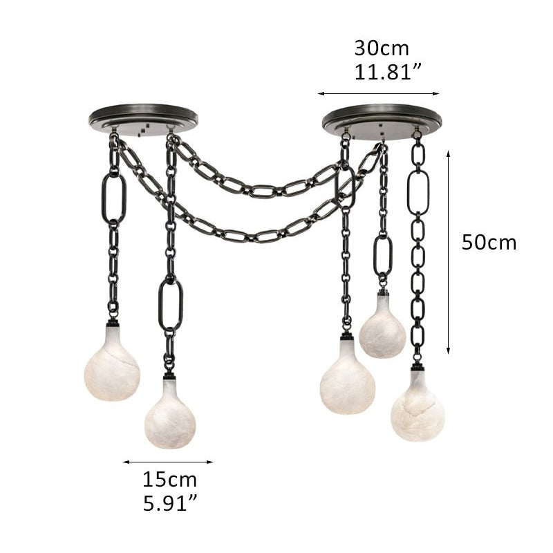 Cluster White Alabaster Globe Pendant Light with adjustable chain - 5-light-D15cm/D5.91"Black Chain + WhiteBlushlighting