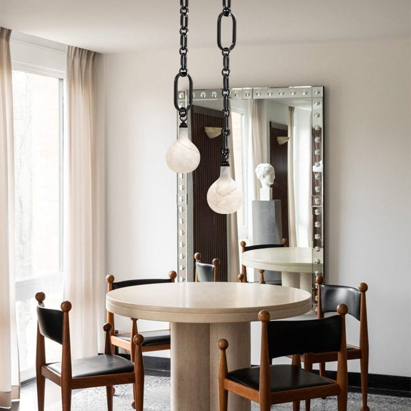 Cluster White Alabaster Globe Pendant Light with adjustable chain - 1-light-D15cm/D5.91"Black Chain + WhiteBlushlighting