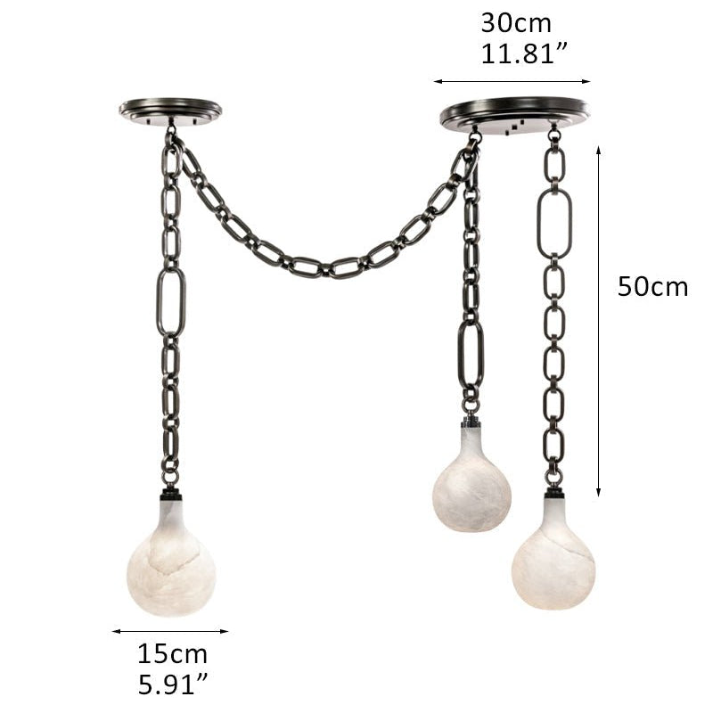 Cluster White Alabaster Globe Pendant Light with adjustable chain - 3-light-D15cm/D5.91"-BBlack Chain + WhiteBlushlighting