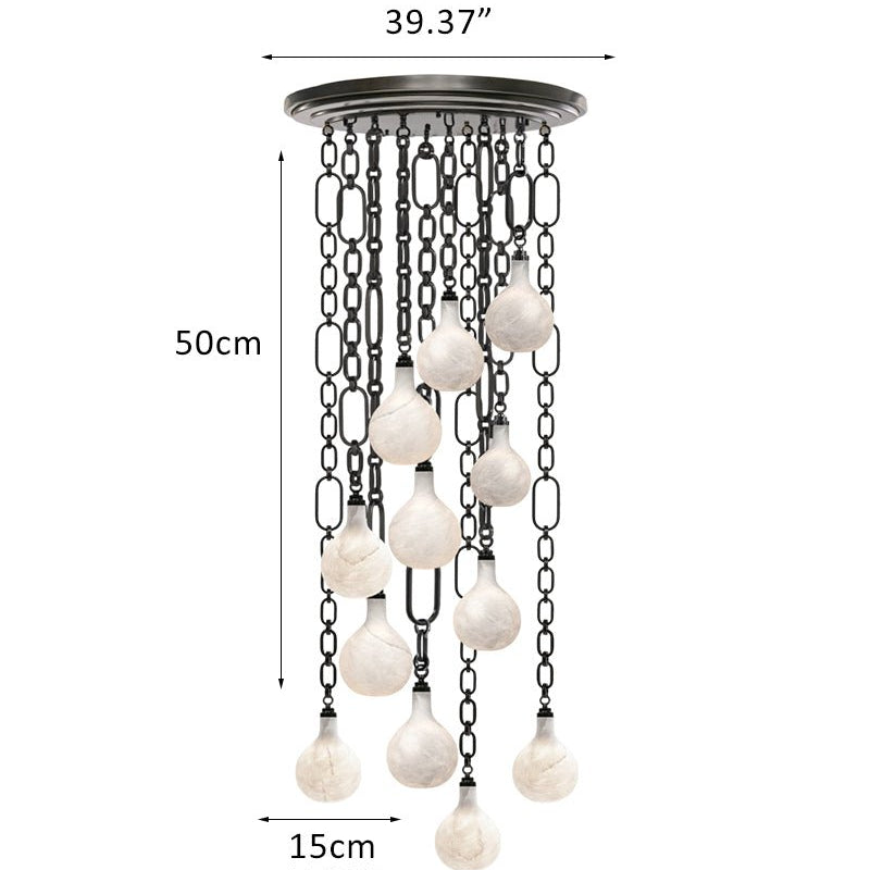 Cluster White Alabaster Globe Pendant Light with adjustable chain - 12-light-D15cm/D5.91"Black Chain + WhiteBlushlighting