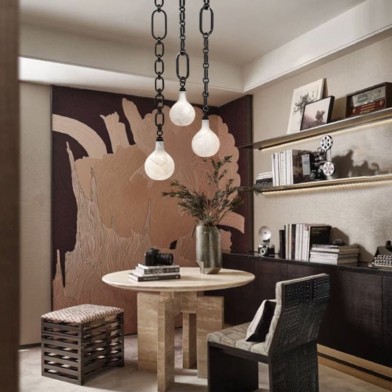 Cluster White Alabaster Globe Pendant Light with adjustable chain - 1-light-D15cm/D5.91"Black Chain + WhiteBlushlighting
