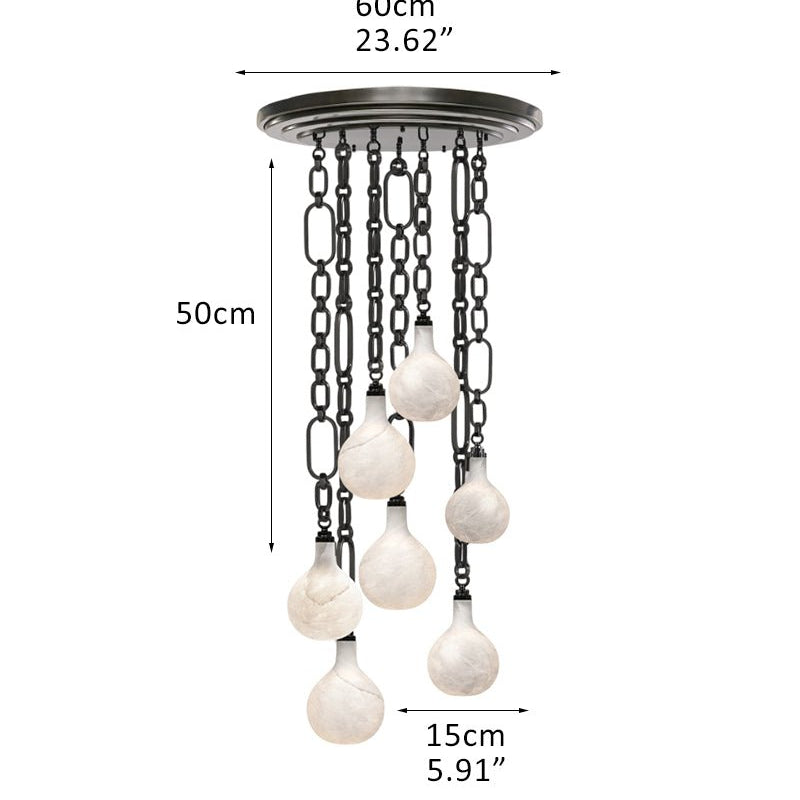 Cluster White Alabaster Globe Pendant Light with adjustable chain - 7-light-D15cm/D5.91"Black Chain + WhiteBlushlighting