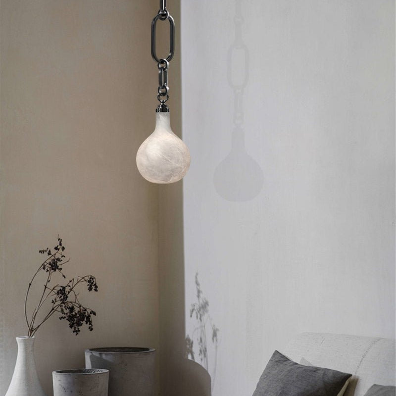 Cluster White Alabaster Globe Pendant Light with adjustable chain - 1-light-D15cm/D5.91"Black Chain + WhiteBlushlighting