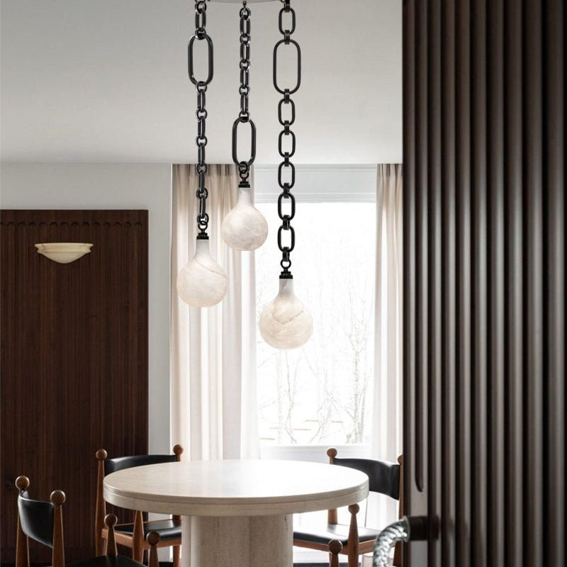 Cluster White Alabaster Globe Pendant Light with adjustable chain - 1-light-D15cm/D5.91"Black Chain + WhiteBlushlighting