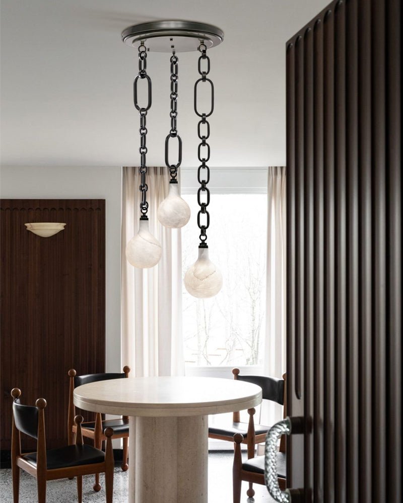 Cluster White Alabaster Globe Pendant Light with adjustable chain - 1-light-D15cm/D5.91"Black Chain + WhiteBlushlighting