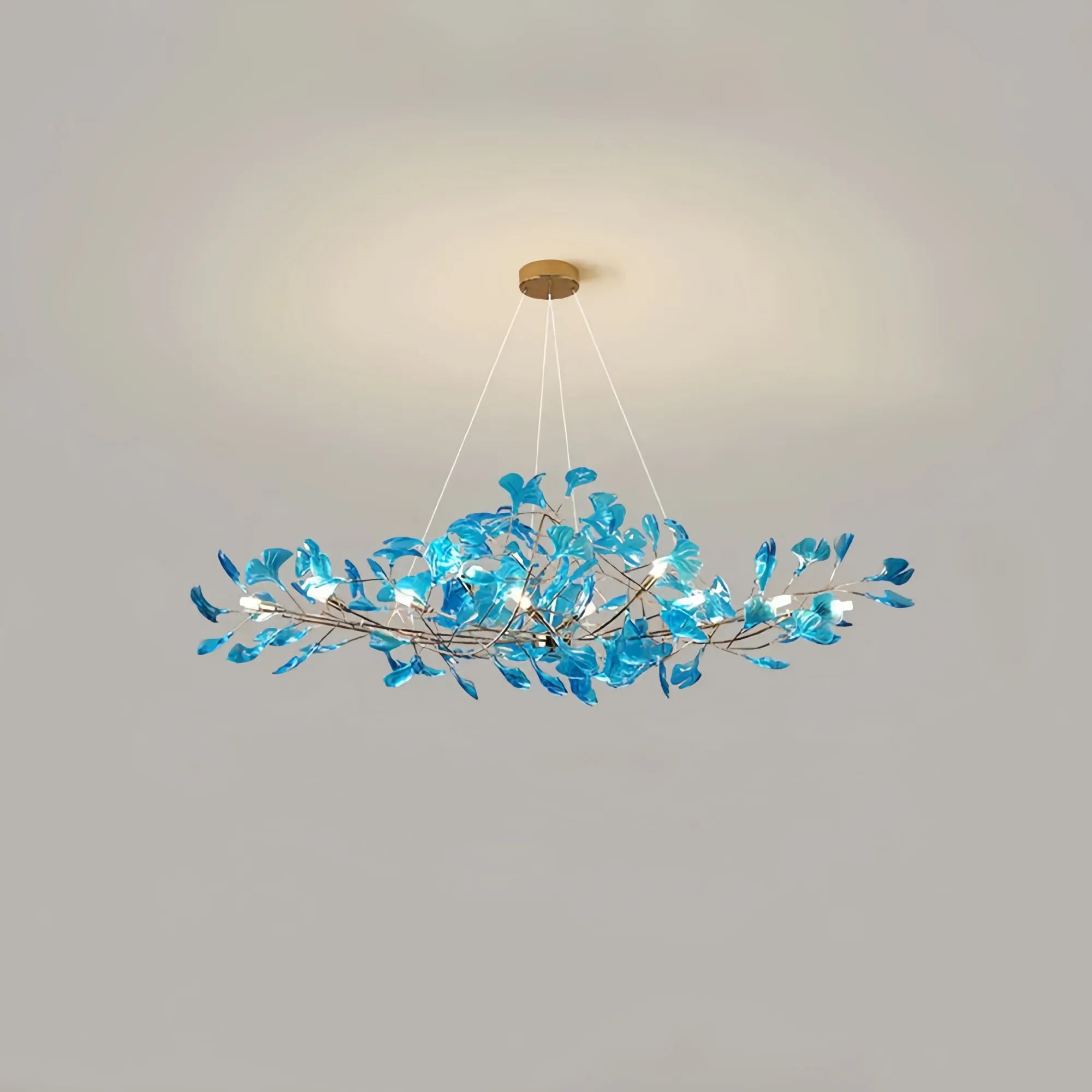 Modern ginkgo blue glass leaves chandelier