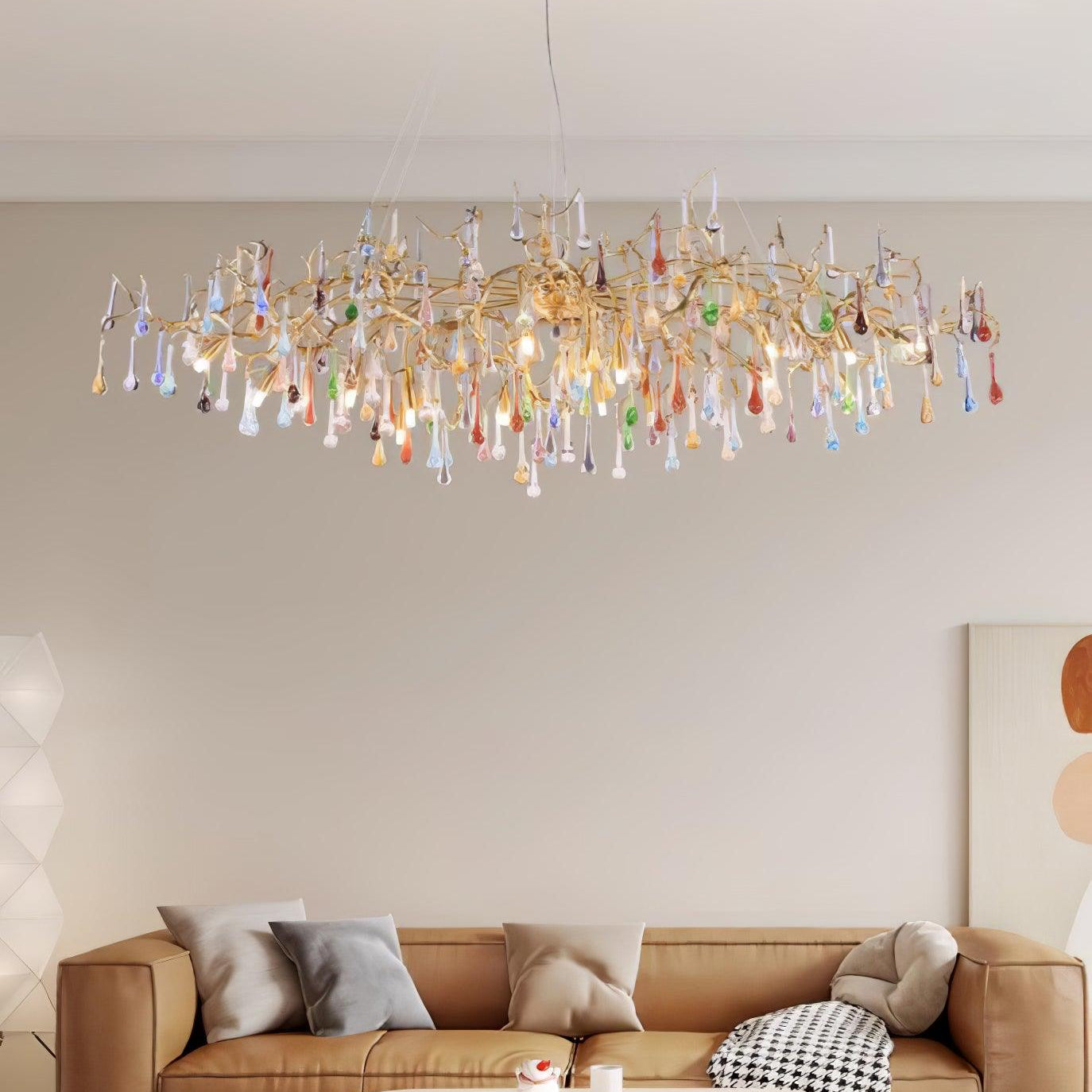 Colorful Raindrop Brass Branch Chandelier - ∅ 39.4″ x W 21.7″ x H 15.7″Brass & ColorfulBlushlighting