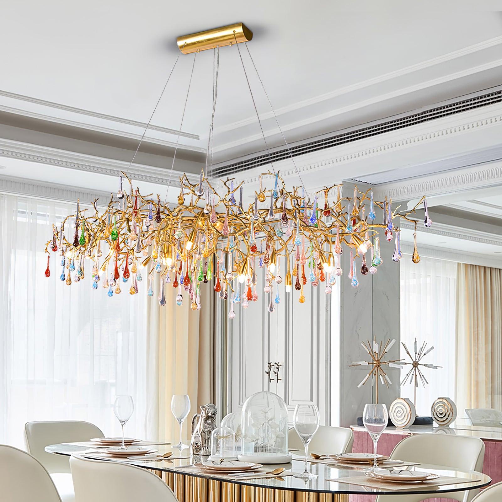 Colorful Raindrop Brass Branch Chandelier - ∅ 39.4″ x W 21.7″ x H 15.7″Brass & ColorfulBlushlighting