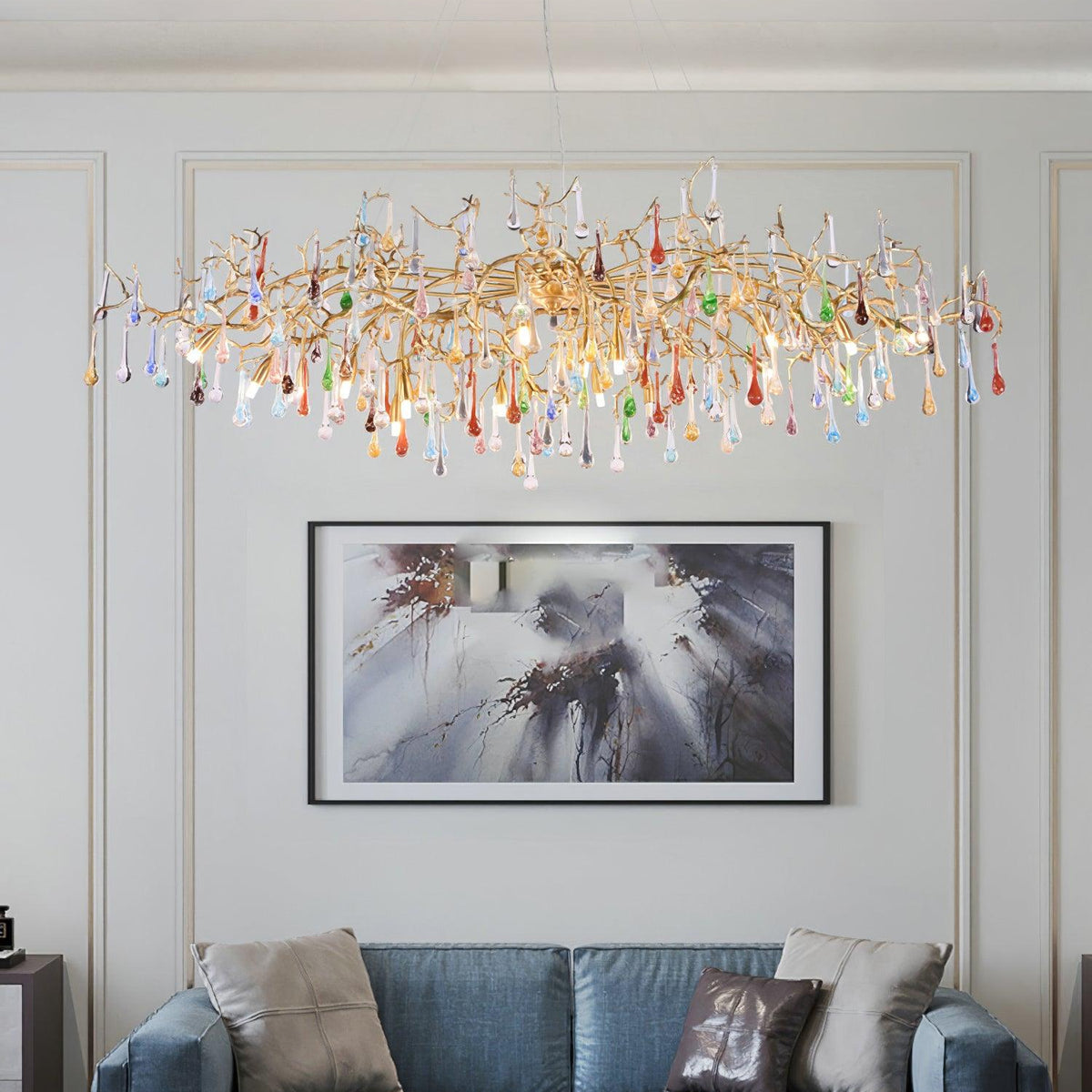 Colorful Raindrop Brass Branch Chandelier - ∅ 39.4″ x W 21.7″ x H 15.7″Brass & ColorfulBlushlighting