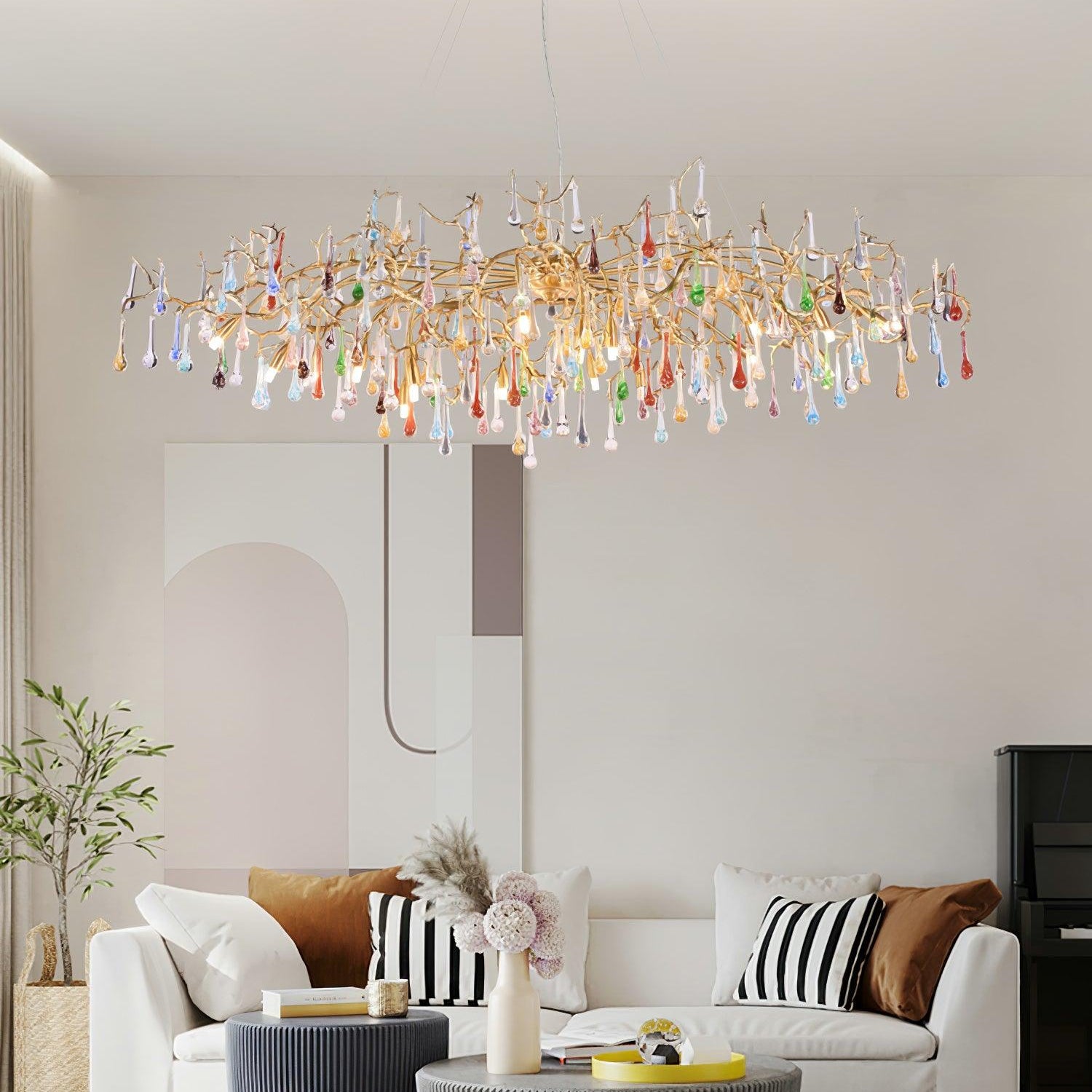 Colorful Raindrop Brass Branch Chandelier - ∅ 39.4″ x W 21.7″ x H 15.7″Brass & ColorfulBlushlighting